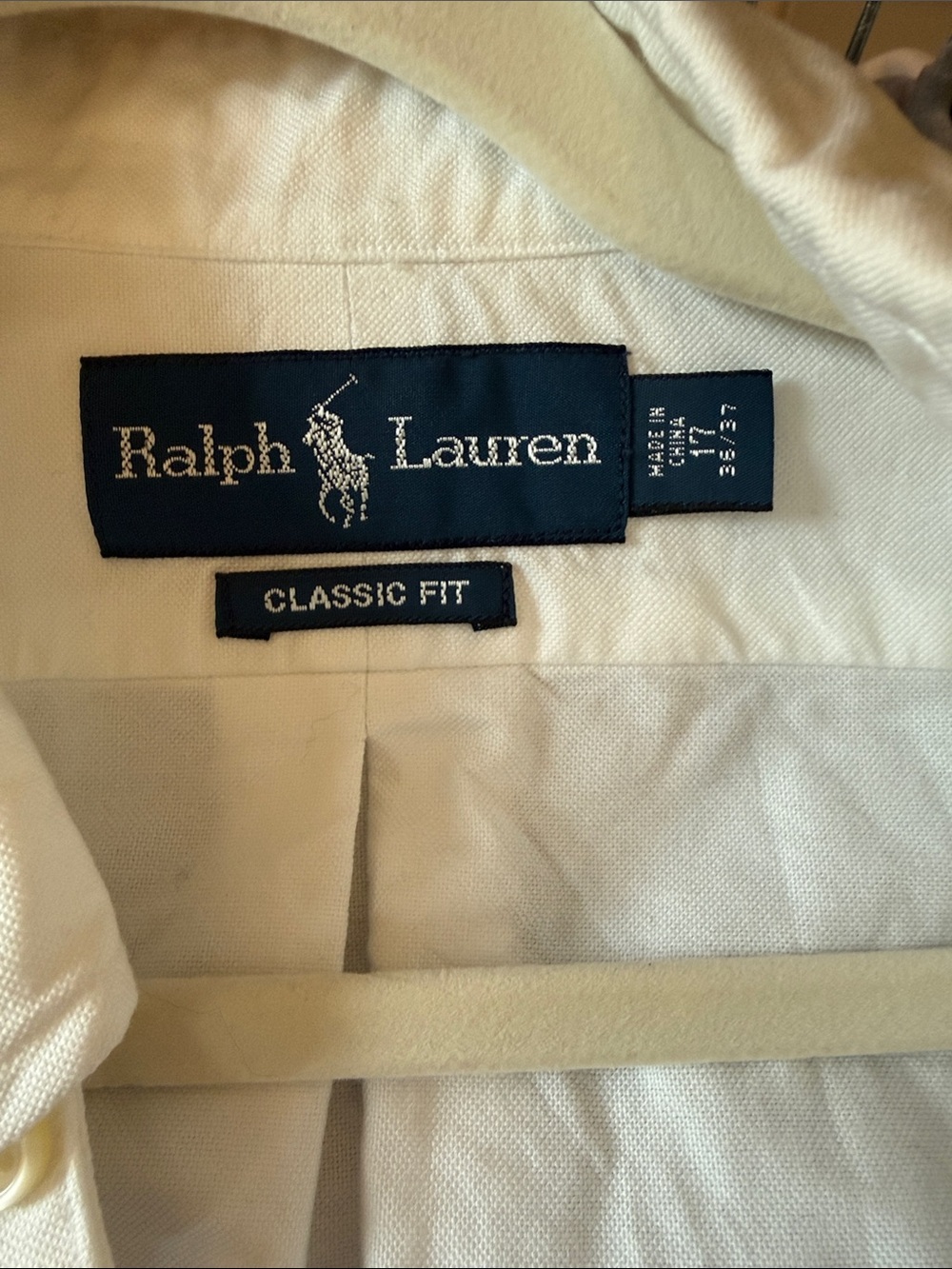 Ralph Lauren White Oxford  Collared Classic Fit Dress Shirt with Navy Labels
